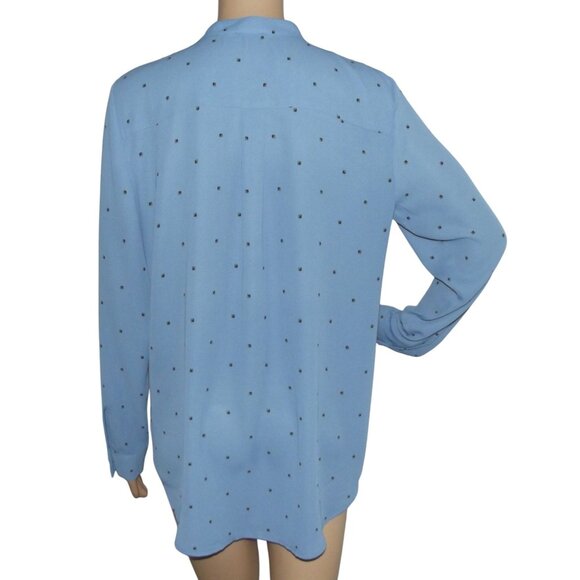 Ann Taylor Blouse Womens Size Medium blue Button-Down Shirt print ruffle pleated - Picture 2 of 11